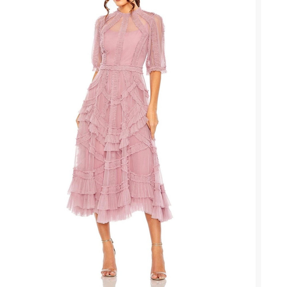 Mac Duggal Blush Midi Dress with Ruffles